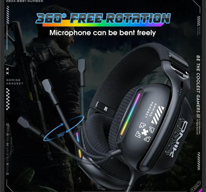 Навушники геймерські навушники Onikuma X12, чорні, 40 мм, RGB, 360° мікрофон - изображение 4
