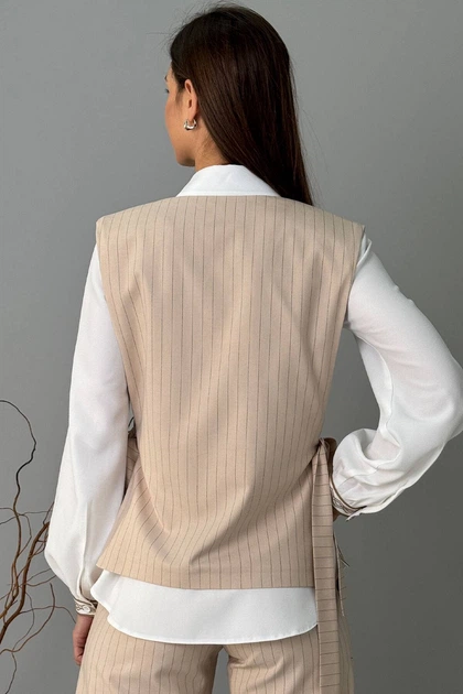 Жіноча жилетка в смужку на зав'язках Nenka XL Бежевий (nenka3369-XL) - изображение 4