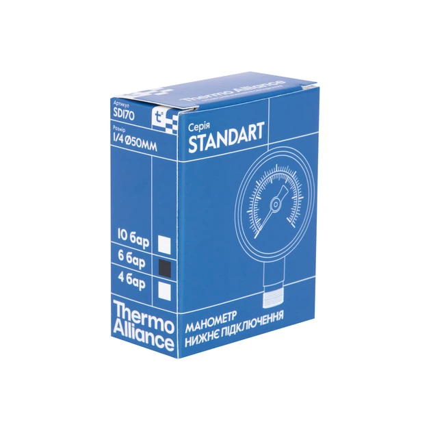 Манометр для води Thermo Alliance 1/4" 0–6 бар, Ø50 мм, радіальний (нижнє підключення), SD1706B - зображення 7