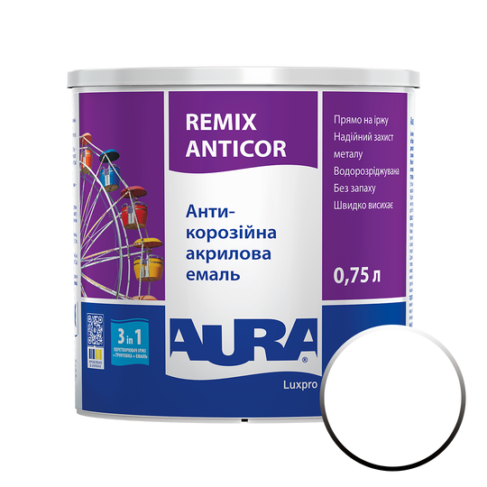 Антикорозійна емаль Aura Luxpro Remix Anticor (біла) 0,75л - Фото 1 Антикорозійна емаль Aura Luxpro Remix Anticor (біла) 0,75л - зображення 1