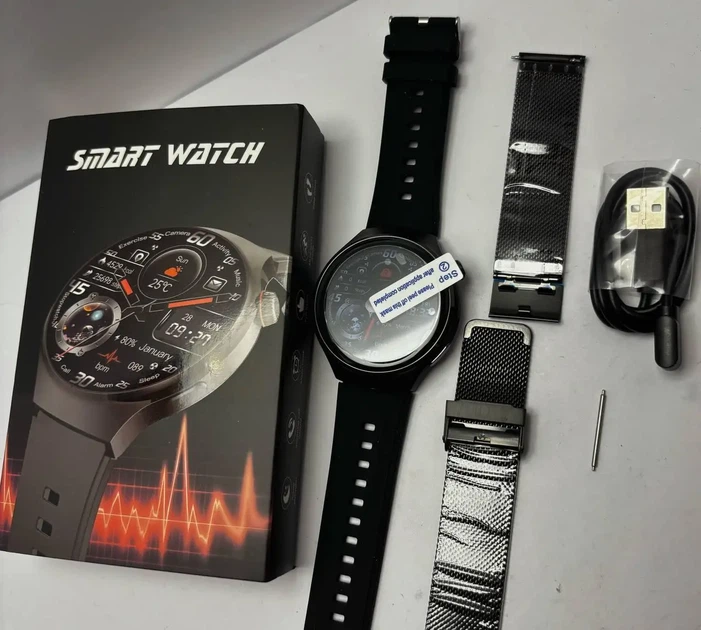 Смарт-годинник Smart Watch з круглим дисплеєм, пульсометр, фітнес-трекер, 2 ремінці (силікон + метал), Android/iOS - зображення 3