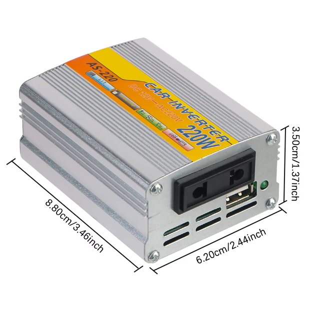 Портативный инвертор 220 Вт 12 V в 220 V с USB, автомобильный, для солнечных батарей и аккумулятора - изображение 2