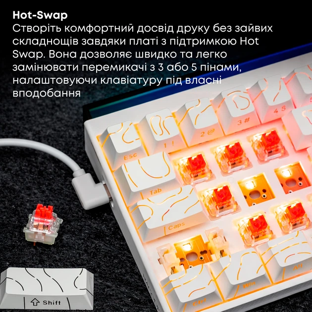 Клавіатура Ajazz NK68 Red Switch White USB-C (NK68-R-S-W) - Фото 11 Клавіатура Ajazz NK68 Red Switch White USB-C (NK68-R-S-W) - зображення 11