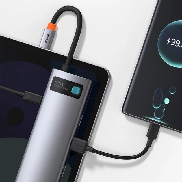 USB-хаб Baseus Metal Gleam Multifunctional 8-in-1 USB-C to 3xUSB-A/USB-C/HDMI/SD/TF/Ethernet Grey (CAHUB-CV0G) - Фото 9 USB-хаб Baseus Metal Gleam Multifunctional 8-in-1 USB-C to 3xUSB-A/USB-C/HDMI/SD/TF/Ethernet Grey (CAHUB-CV0G) - зображення 9