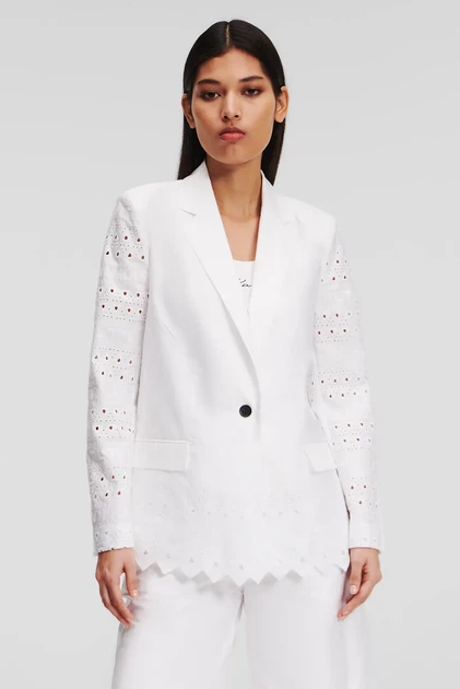 Жіночий білий жакет EMBROIDERY Karl Lagerfeld 40 241W1401 - Фото 1 Жіночий білий жакет EMBROIDERY Karl Lagerfeld 40 241W1401 - зображення 1