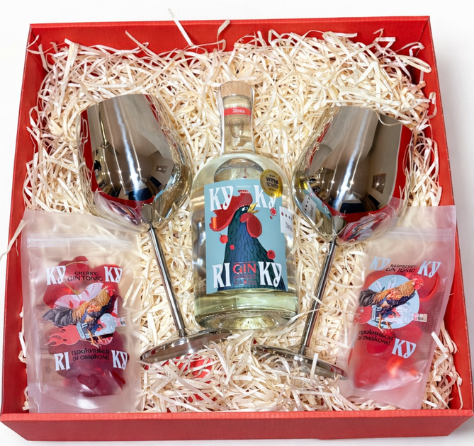 Подарунковий набір з джином «Кукуріку» та срібними келихами — желейки Gin&Tonic - Фото 1 Подарунковий набір з джином «Кукуріку» та срібними келихами — желейки Gin&Tonic - изображение 1