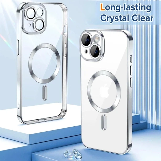 Чохол TPU Metallic Chrome Full Camera з MagSafe для iPhone 15 захист камери хром сріблястий - зображення 3
