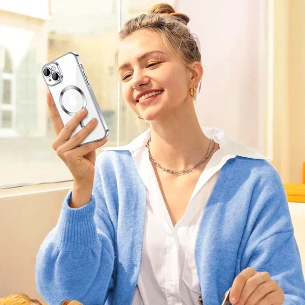 Чохол TPU Metallic Chrome Full Camera з MagSafe для iPhone 15 захист камери хром сріблястий - зображення 7