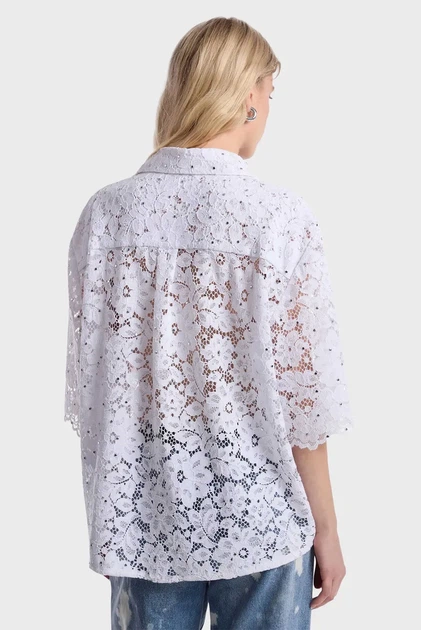 Жіноча біла блуза STUDDED FLORAL LACE SHIRT Michael Kors S MS540SXGTA - Фото 3 Жіноча біла блуза STUDDED FLORAL LACE SHIRT Michael Kors S MS540SXGTA - изображение 3