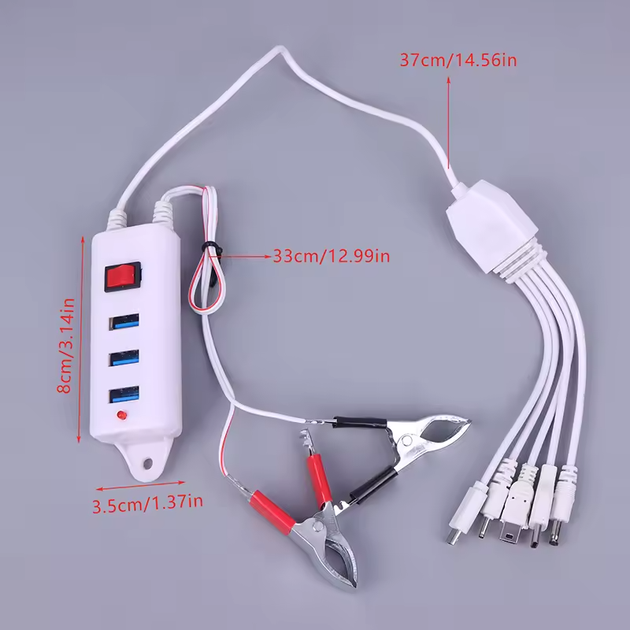 Зарядний пристрій із затискачами-крокодилами, вимикачем і 3 USB-портами - Фото 2 Зарядний пристрій із затискачами-крокодилами, вимикачем і 3 USB-портами - зображення 2