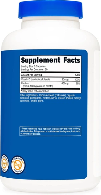 Кальция цитрат + витамин D Nutricost Calcium Citrate + Vitamin D, 180 Capsules - изображение 2