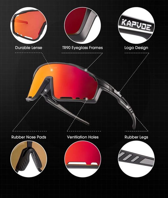 Спортивні окуляри Kapvoe KE-X76 поляризаційні BLACK-RED - зображення 3