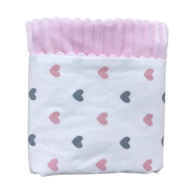 Плед 100х80 см Mommy Bag №36 Сердечки рожево-сірі (рожевий плюш) - Фото 2 Плед 100х80 см Mommy Bag №36 Сердечки рожево-сірі (рожевий плюш) - изображение 2