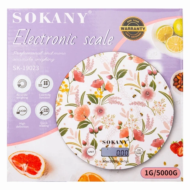 Ваги кухонні електронні Sokany SK-19023 білі до 5 кг з LCD дисплеєм та функцією тари (107-80-SK-19023ML) - зображення 4