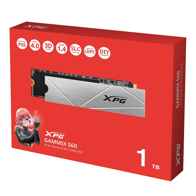 Накопичувач SSD M.2 ADATA GAMMIX S60 1TB 2280 PCIe 4x4 NVMe 3D NAND Read/Write:5000/3200 MB/sec - изображение 2
