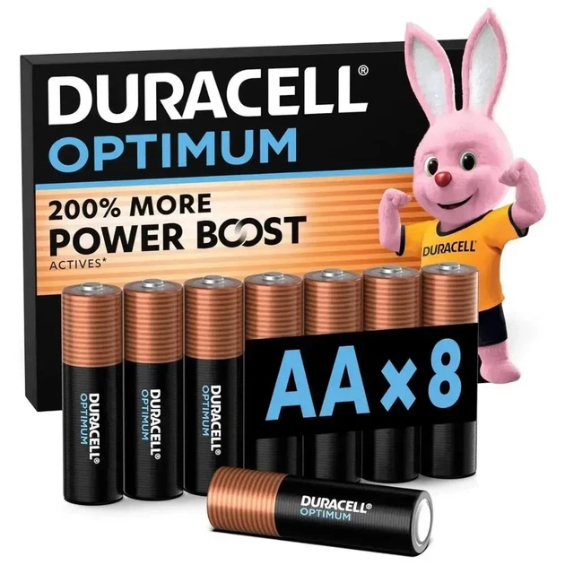 Батарейки Duracell Optimum AA (LR6), лужні (Alkaline), 1.5V, набір 8 штук - Фото 1 Батарейки Duracell Optimum AA (LR6), лужні (Alkaline), 1.5V, набір 8 штук - зображення 1