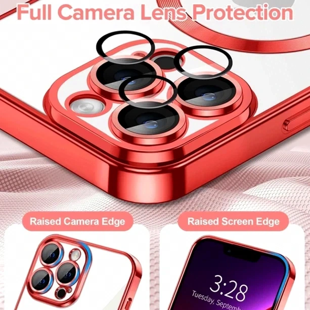 Чехол TPU Metallic Full Camera с MagSafe для iPhone 12 Pro защитный красный - зображення 6