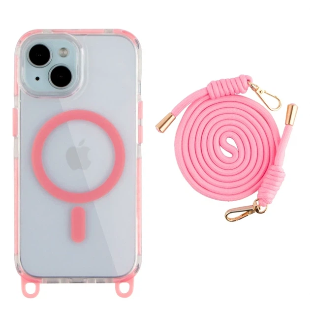Чехол TPU+PC LanyardCase с MagSafe для iPhone 15 защитный розовый с удобной лямкой - Фото 1 Чехол TPU+PC LanyardCase с MagSafe для iPhone 15 защитный розовый с удобной лямкой - зображення 1