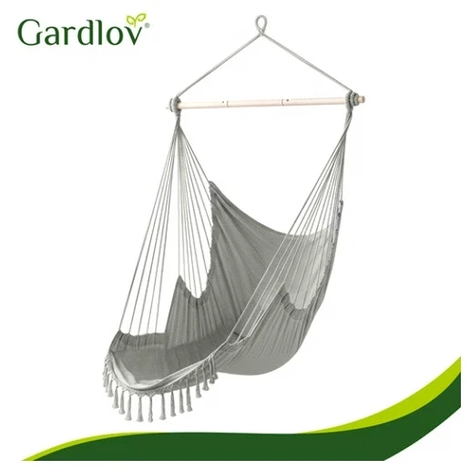 Гамак кресло подвесное 210 см серое хлопок 2 подушки для сада и балкона Gardlov - зображення 6