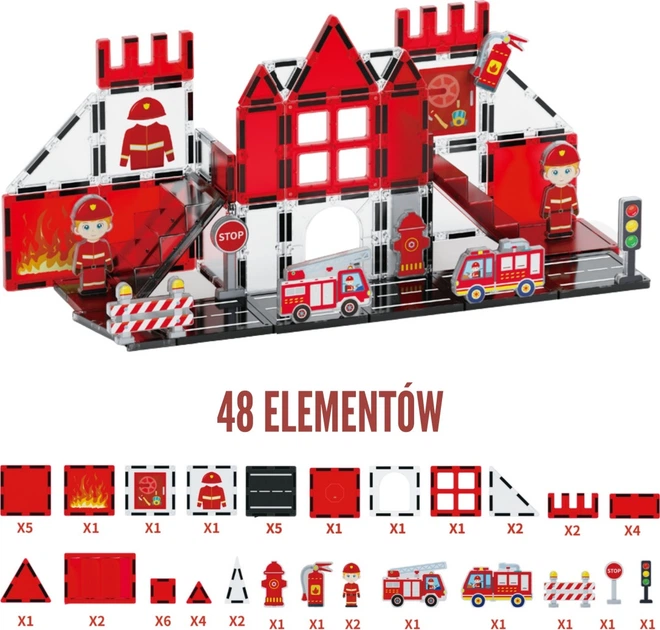 Klocki magnetyczne Woopie 3D Straż pozarna 48 elementów 55013 (5906280655013) - obraz 2