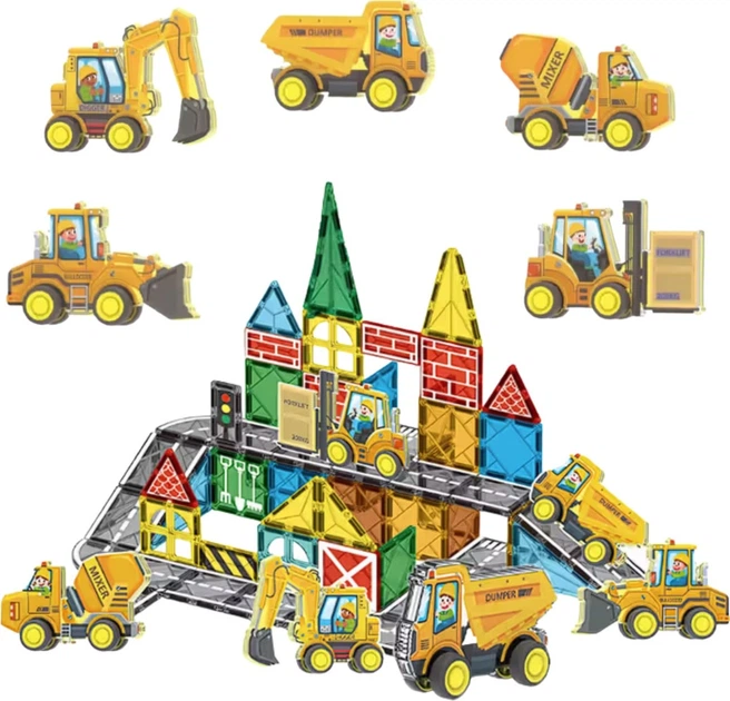 Klocki magnetyczne Woopie z pojazdami budowlanymi 30 elementów 55822 (5906280655822) - obraz 3