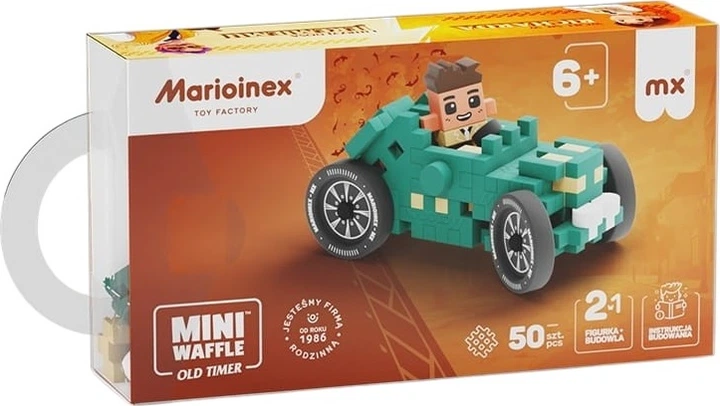 Klocki konstrukcyjne Marioinex Mini Waffle Cars: Old Timer i Richard 50 elementów Turkusowy 645642 (5903033906248) - obraz 3