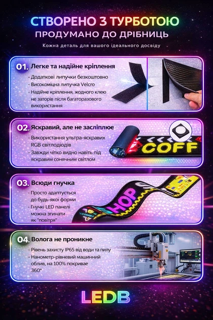 Гибкая светодиодная вывеска LED Matrix Panel RGB Bluetooth (780×200 мм) — Автомобильное табло бегущая строка 160х32 пикселя для рекламы и витрин - изображение 4