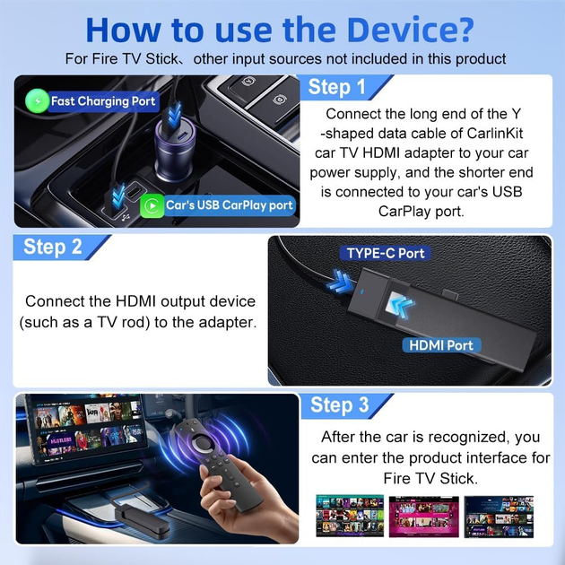 Carlinkit Car TV Mate HDMI адаптер для авто с CarPlay, 1080p, Wi-Fi, Netflix/Yoube, под Fire TV Stick - изображение 5