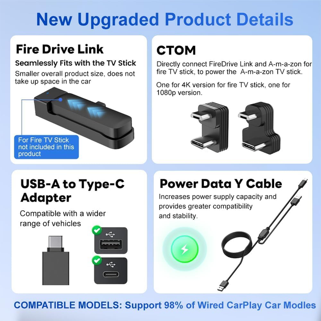 Carlinkit Car TV Mate HDMI адаптер для авто с CarPlay, 1080p, Wi-Fi, Netflix/Yoube, под Fire TV Stick - изображение 8