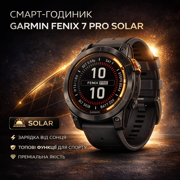 Смарт-часы Garmin Fenix 7 Pro Solar Edition Slate Grey with Black Band - Фото 1 Смарт-часы Garmin Fenix 7 Pro Solar Edition Slate Grey with Black Band - изображение 1