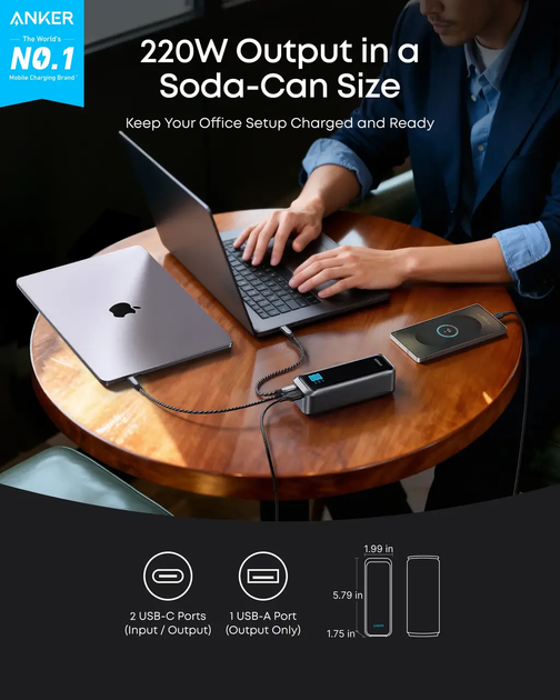 Внешний аккумулятор Anker Prime Power Bank 20000 мАч 220W, PD 140W, 3 порта, дисплей, быстрая зарядка - изображение 3