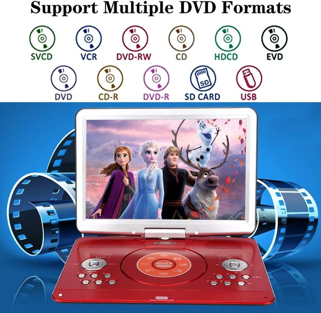Портативний DVD-плеєр YOOHOO 14.1" з поворотним екраном та акумулятором 6 годин Red - зображення 4