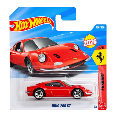 Машинка Базова Hot Wheels DINO 206 GT Ferrari 1:64 JJH56 Red