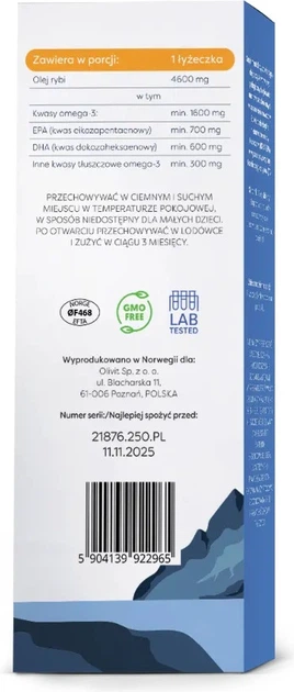 Дієтична добавка Osavi Daily Omega 1600 мг Omega 3 Лимон 250 мл (5904139922965) - зображення 5