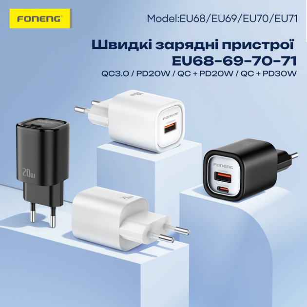 Зарядное устройство Foneng EU68 18W мощный оригинальный универсальный надёжный портативный сетевой адаптер с быстрой зарядкой QC3.0 блок питания USB-A энергоэффективное для телефонов планшетов айфона iPhone самсунга Samsung - Фото 7 Зарядное устройство Foneng EU68 18W мощный оригинальный универсальный надёжный портативный сетевой адаптер с быстрой зарядкой QC3.0 блок питания USB-A энергоэффективное для телефонов планшетов айфона iPhone самсунга Samsung - изображение 7