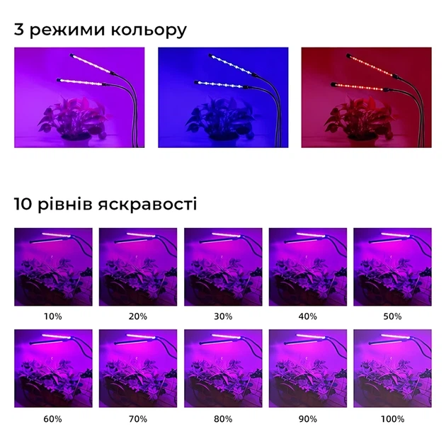 Светодиодная фитолампа на гибкой ножке с прищепкой для комнатных растений Deyric PGL20 USB 2 LED Black - изображение 4