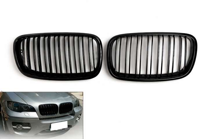 Решітки радіатора подвійні BMW X5 E70 / X6 E71 E72 2007-2014 чорний глянець, комплект 2 шт - Фото 2 Решітки радіатора подвійні BMW X5 E70 / X6 E71 E72 2007-2014 чорний глянець, комплект 2 шт - зображення 2