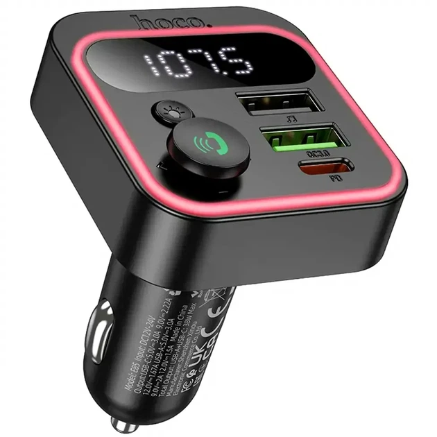 Автомобільний зарядний пристрій 38W з Bluetooth 5.4 та FM трансмітером HOCO E85 чорний - зображення 3