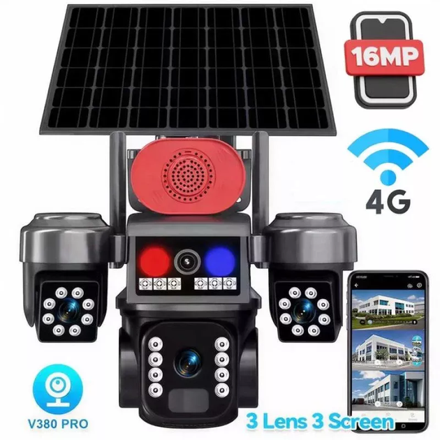 Камера видеонаблюдения 4G 3 объектива HI S9 + солнечная панель 16 МП / Камера с сигнализацией, двухсторонним аудио и поддержккой HIEASY - изображение 7