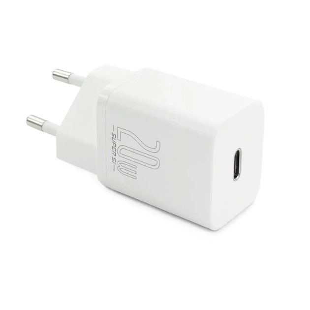 Мережевий зарядний пристрій з кабелем Baseus Super Si 1C 20W With Simple Wisdom Data Cable Type-C/iP 1m White - Фото 3 Мережевий зарядний пристрій з кабелем Baseus Super Si 1C 20W With Simple Wisdom Data Cable Type-C/iP 1m White - зображення 3