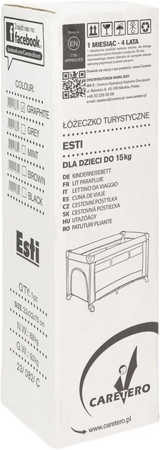 Дорожнє ліжечко Caretero Esti graphite 3в1 126 × 65 × 74 см (5908310386775) - зображення 9