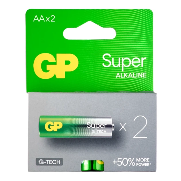 Батарейки GP SUPER ALKALINE 1.5V AA LR6 2 шт щелочные для бытовых приборов - Фото 2 Батарейки GP SUPER ALKALINE 1.5V AA LR6 2 шт щелочные для бытовых приборов - изображение 2