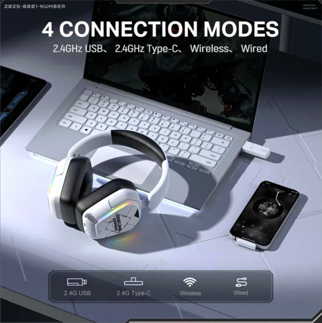 Навушники Onikuma GT883 7.1 об'ємний звук 40 мм Bluetooth 5.4 білі - Фото 5 Навушники Onikuma GT883 7.1 об'ємний звук 40 мм Bluetooth 5.4 білі - зображення 5