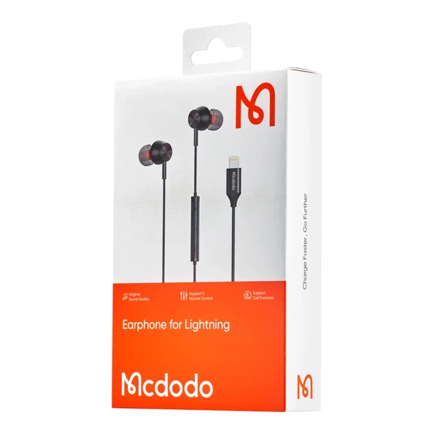 Навушники McDodo Stereo Earphone Lightning 32 Ом 24 біт 96 кГц чорні з регулятором гучності модель HP-3480 - зображення 2