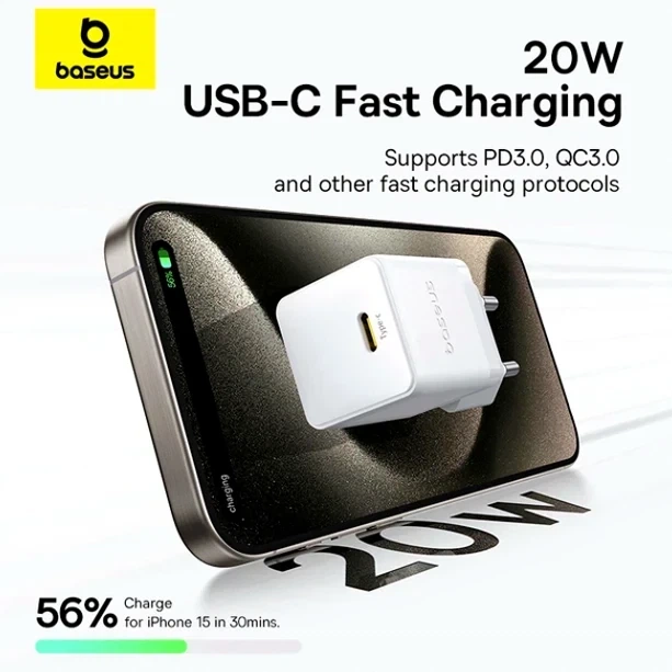 Зарядное устройство Baseus Palm 20W USB Type-C белое для быстрой зарядки Quick Charge 3.0 один порт - Фото 7 Зарядное устройство Baseus Palm 20W USB Type-C белое для быстрой зарядки Quick Charge 3.0 один порт - изображение 7