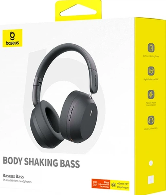 Навушники Bluetooth 5.3 Baseus Bass 35 Max 600 мАг 50 годин сірі для музики та дзвінків - Фото 2 Навушники Bluetooth 5.3 Baseus Bass 35 Max 600 мАг 50 годин сірі для музики та дзвінків - зображення 2