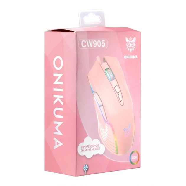 Комп'ютерна миша Onikuma CW905 Pink оптична провідна 6400 dpi для ігор та роботи - Фото 2 Комп'ютерна миша Onikuma CW905 Pink оптична провідна 6400 dpi для ігор та роботи - зображення 2