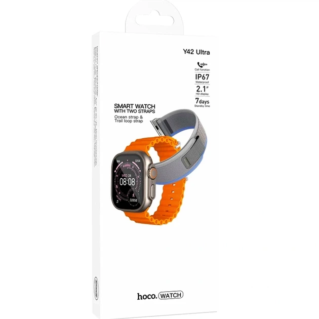 Смарт-часы Hoco Y42 Ultra Smart Watch Titanium Gold 2.01 дюйма Bluetooth 5.3 пульсометр шагомер водозащита - изображение 2