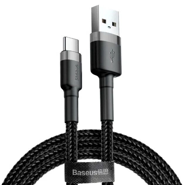 Кабель USB Type-C 2A 2 м чорний для заряджання та передачі даних Baseus Cafule - Фото 1 Кабель USB Type-C 2A 2 м чорний для заряджання та передачі даних Baseus Cafule - зображення 1