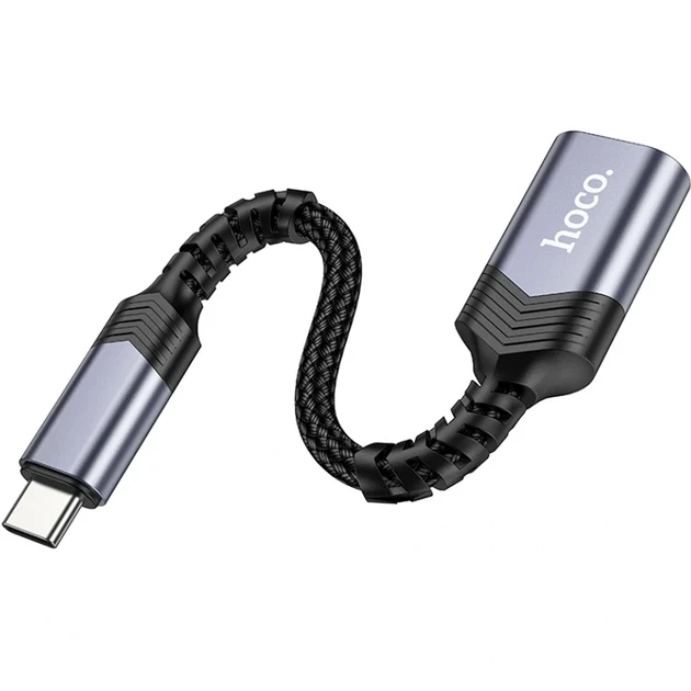 Адаптер Hoco UA24 Type-C male USB female 3.0 0.18 м металл серый для подключения устройств - изображение 3